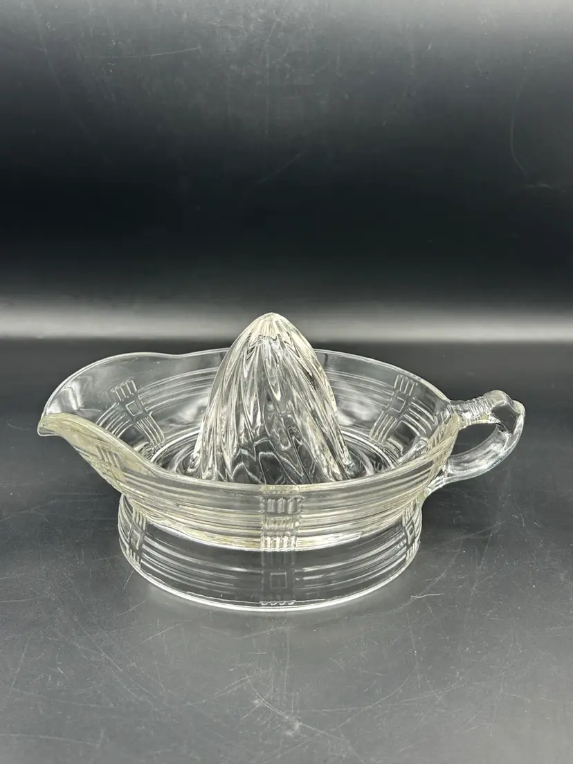 Vintage MCM Hazel, Atlas, Criss Cross Pattern, Clear Glass Citrus Reamer/Juicer