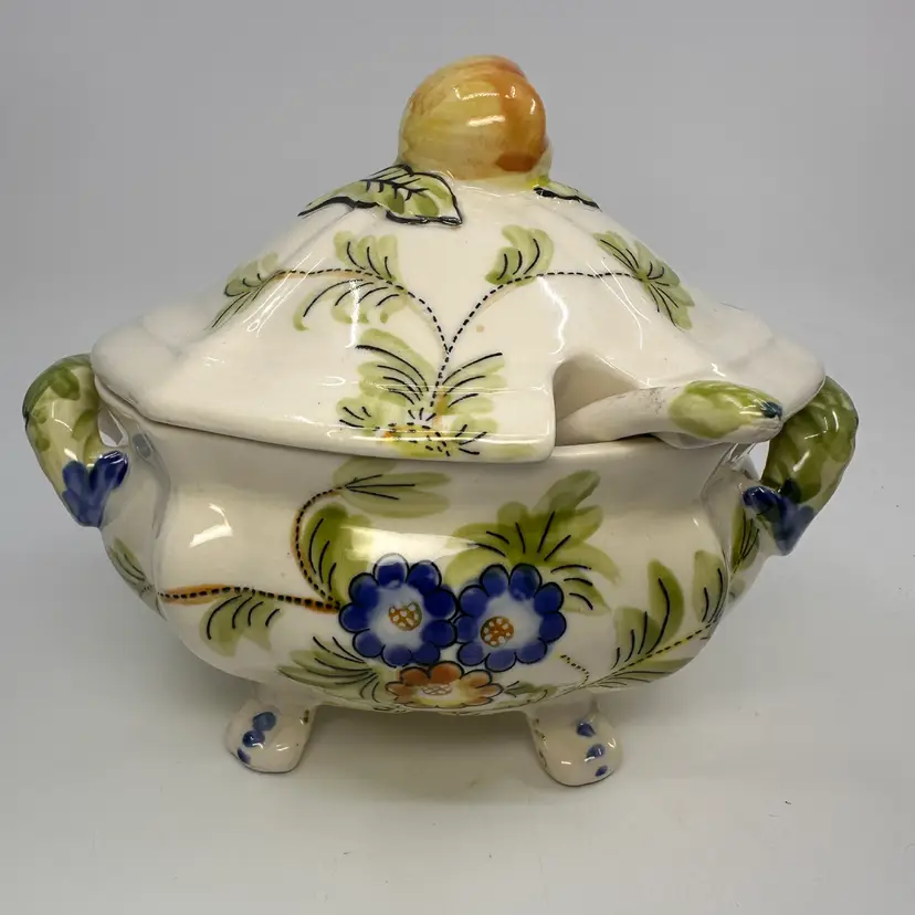 Vintage Floral Ceramic Soup Tureen-Bowl W/ Lid