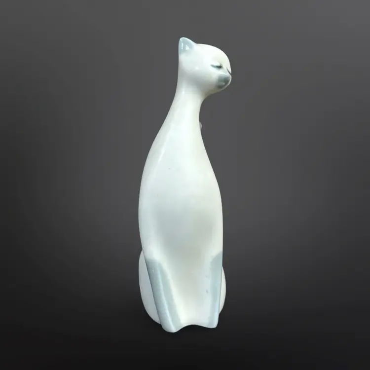 MCM Long Neck Siamese Cat Figurine White Blue Long Tail Closed Eyes Japan