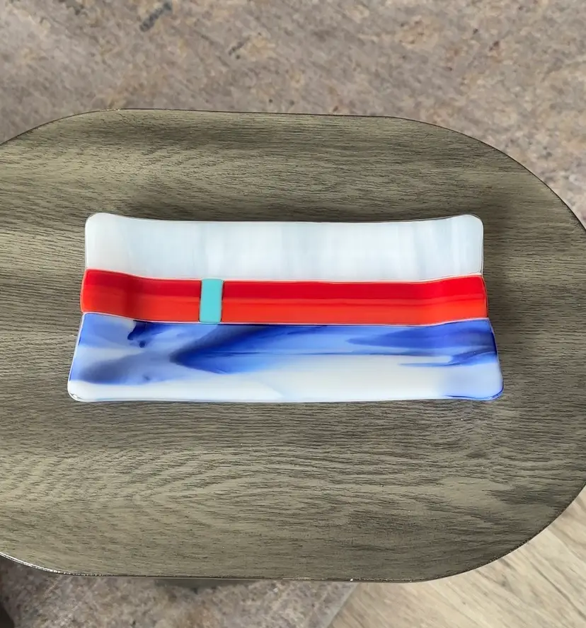 Handcrafted Studio Art Fused Glass Decorative Rectangle Tray/Dish