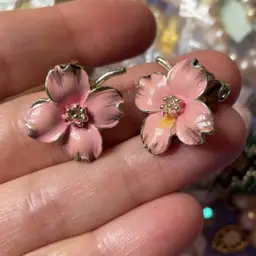 Floral pink clip on earrings