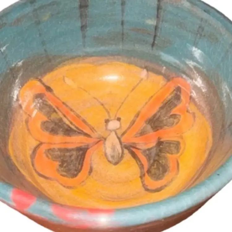 BUTTERFLY Studio Art Pottery Glazed Bowl Artist Signed Beautiful