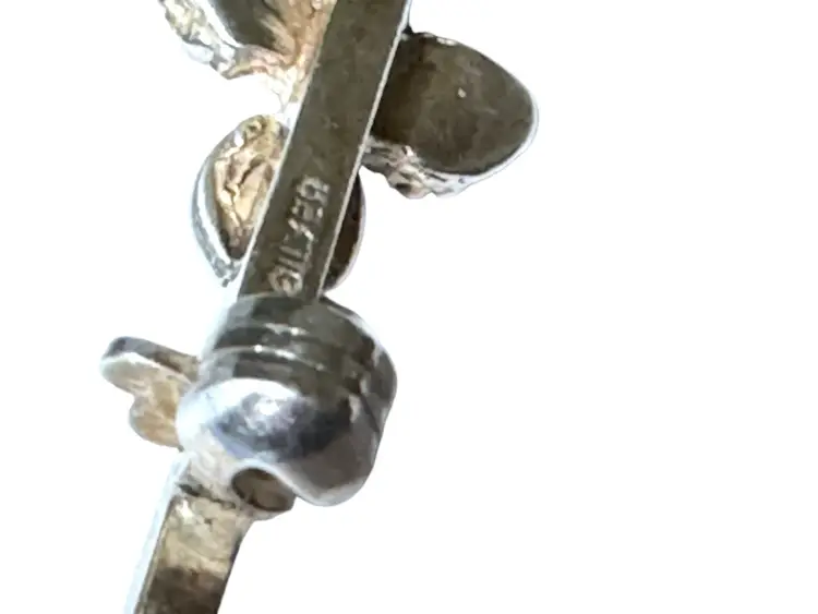 Antique Belle Epoque Blue Chalcedony Sterling Silver Brooch