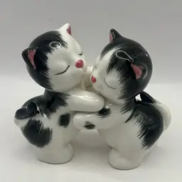 Pair Of Vintage Black And White Ceramic Salt And Pepper Shakers, 4” Tall