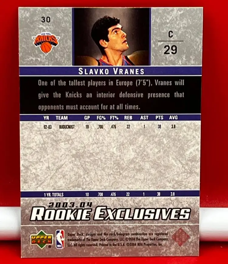 2004 Rookie Collector Basketball Trading Card Knicks Slavko Vranes #30