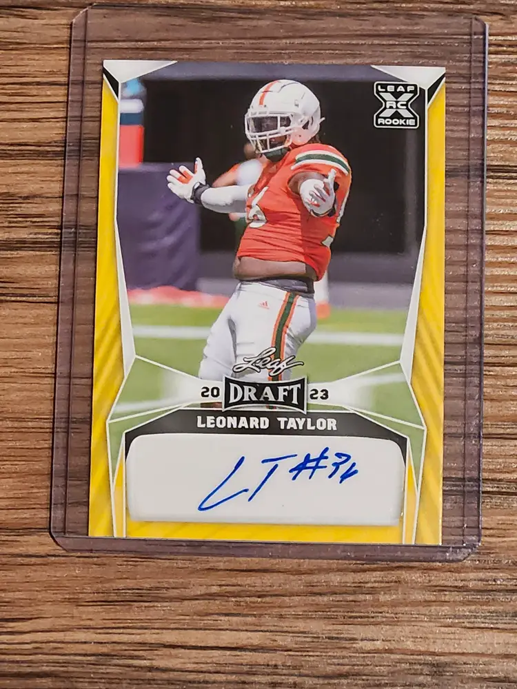 Leonard Taylor Signed Rookie Card, Yellow Variant - 2023 Leaf Football, Box Fresh