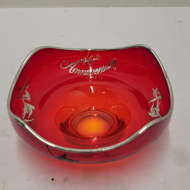 40th Anniversary Klein's Ruby Red Art Glass W/ Silver Accent