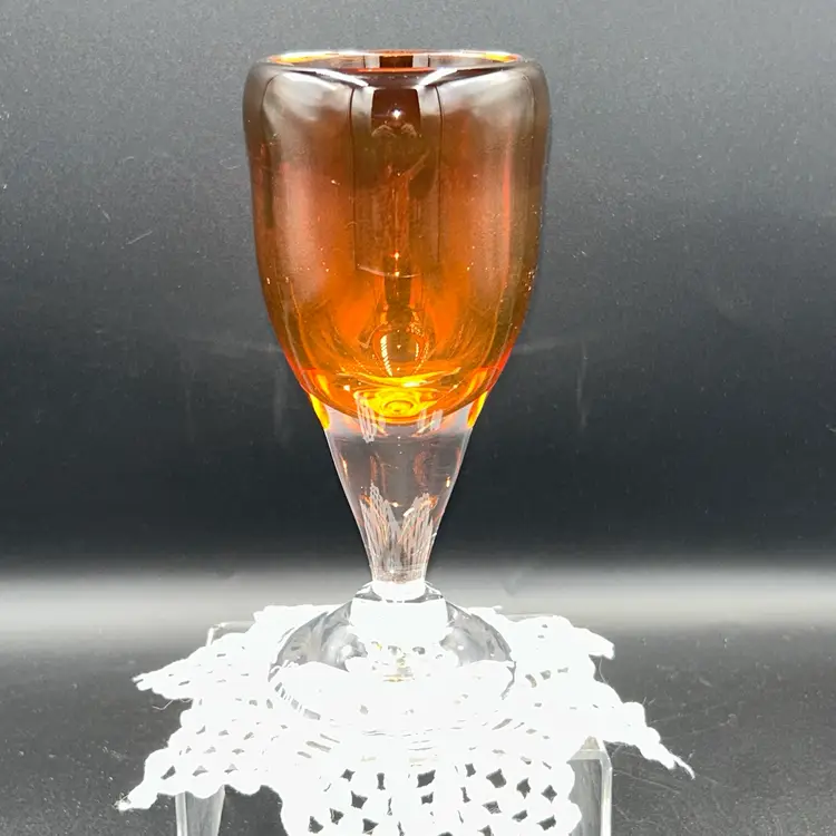 One Of A Kind Hand Blown Amber Wine Glass-Artist Signed