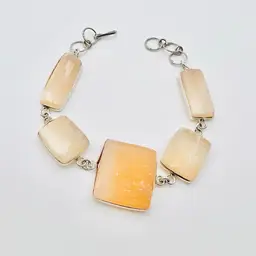 5-Stone Rough Peach Selenite Bracelet (7 - 8 inches) in Sterling Silver Finish (#A133)