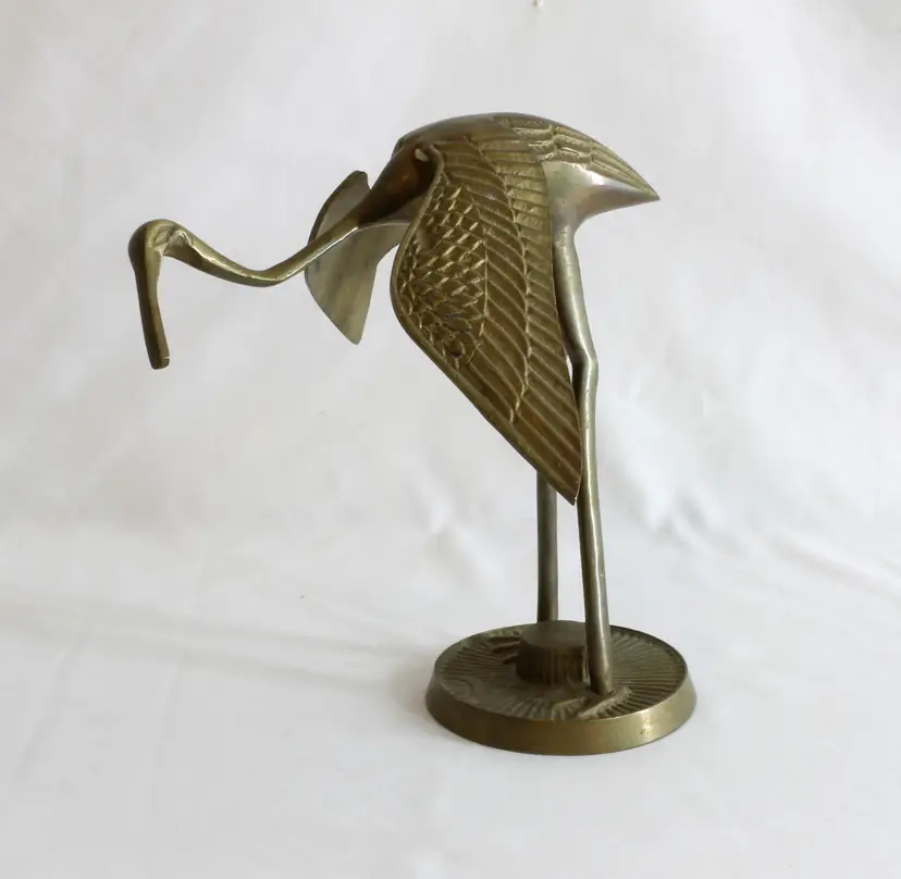 Vintage 1970's Solid Brass Figurine Crane Heron Egret Water Bird (E)
