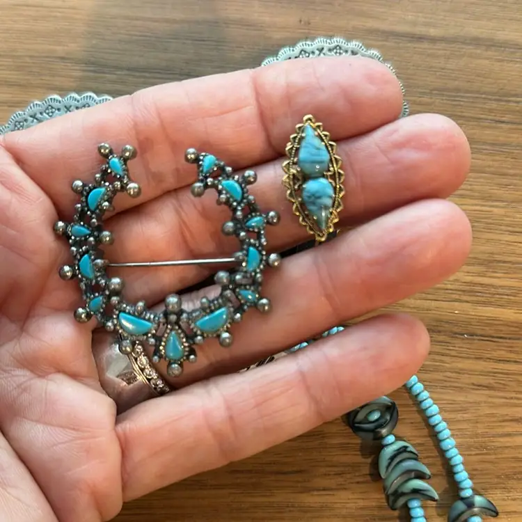 Lot Of 5 bangle Bracelet, Earrings, Two Pins And A Turquoise Banana Necklace