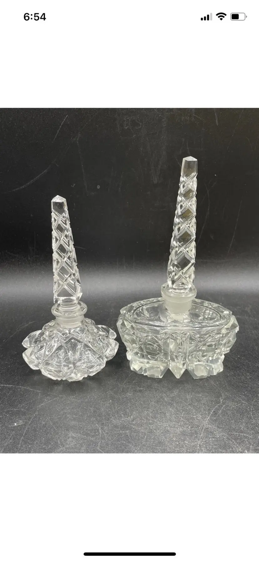 Vintage Art Deco Perfume Bottle Czechoslovakian Cut Glass Set 2