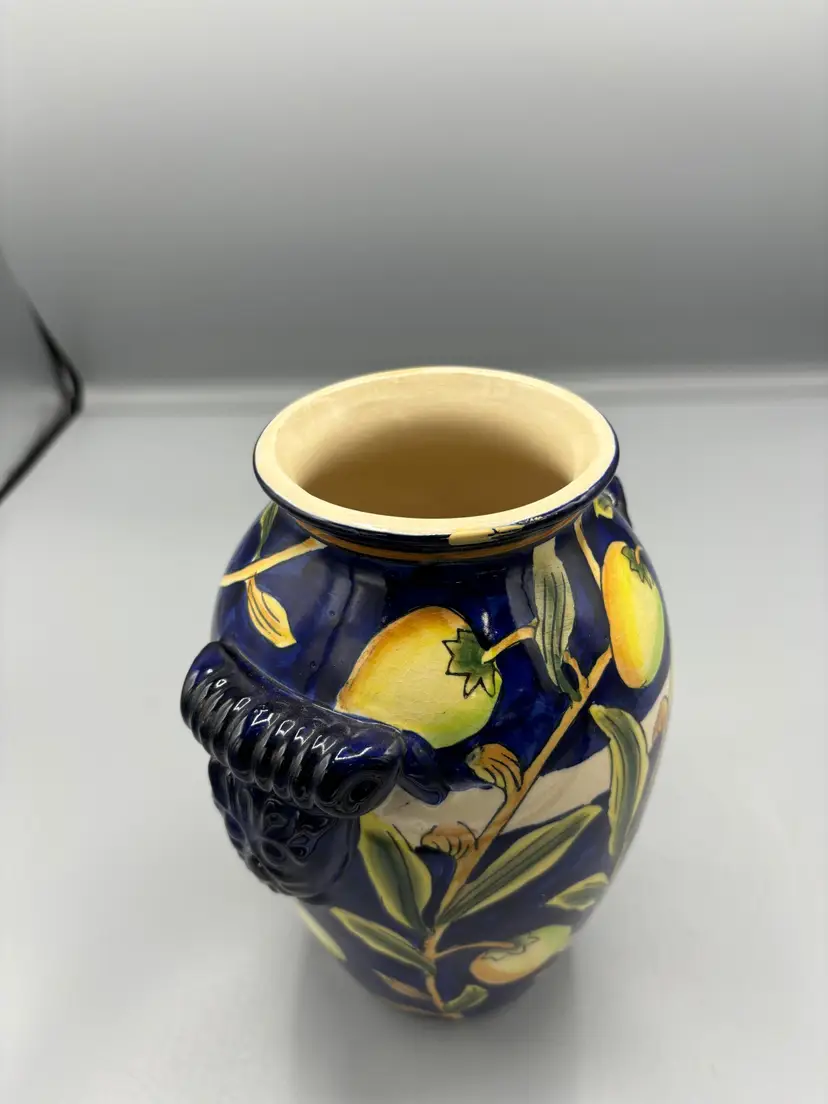 Blue glazed vase with yellow olive fruit #2