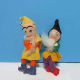 vintage felt pixie elf gnomes pins brooches Halloween fall garden set of 2