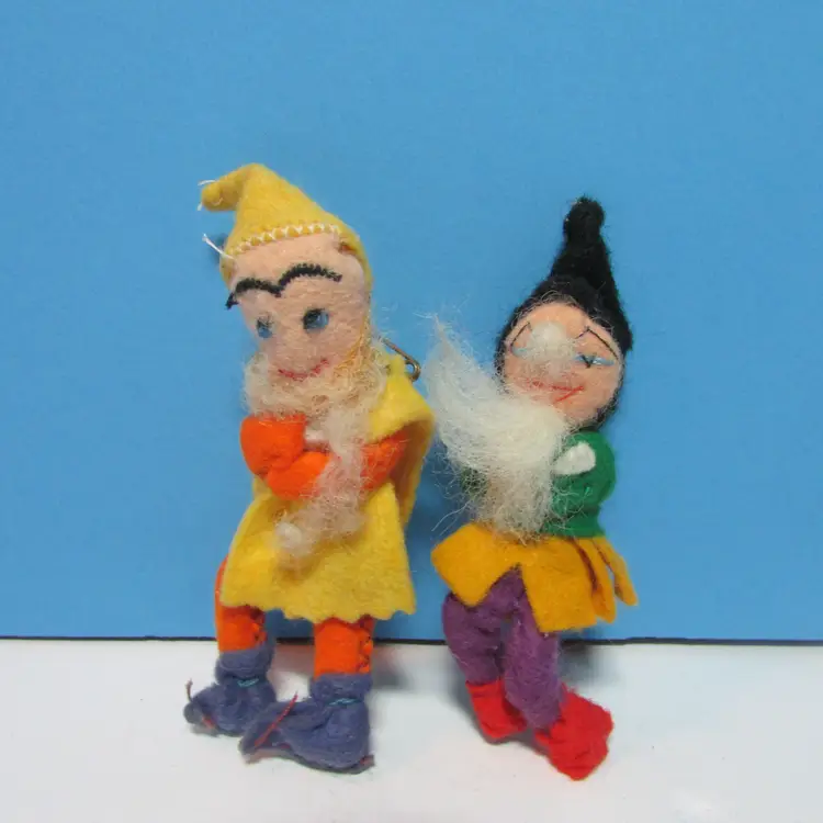vintage felt pixie elf gnomes pins brooches Halloween fall garden set of 2