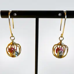 Vintage Caged Dice Earrings Gold Tone Pierced Hooks Converted From Screw Backs