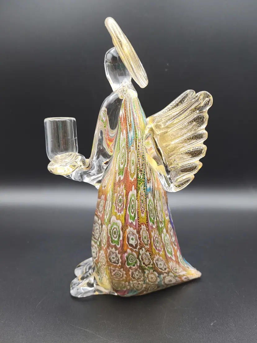 #01 Vtg Murano Millefiori Art Glass Gold Fleck Angel Candle Holder