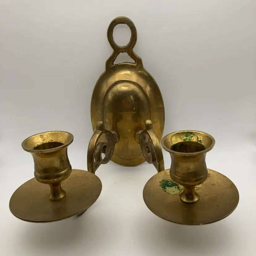 Vintage Brass Double Arm Wall Mount  Sconce or Candle Holder!  6” Tall 5 1/2” Wide 5 1/2” From Wall! Needs Cleaned!