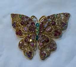 Rhinestone Butterfly Brooch 3.5” X 3.5”
