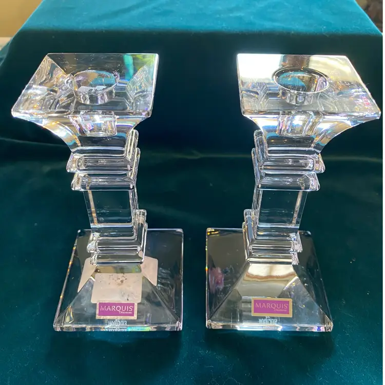 Pair of Marquis By Waterford Crystal Treviso Taper Candle Holders 6"