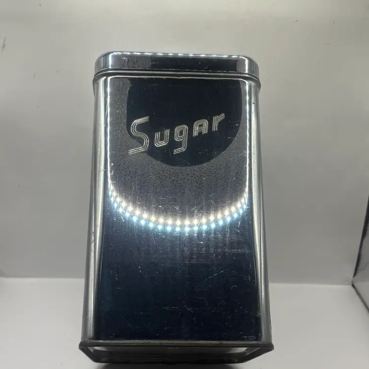 Vintage Canette Sugar Canister Metal Chrome 8.75”X 5” X 6” MCM 1950s