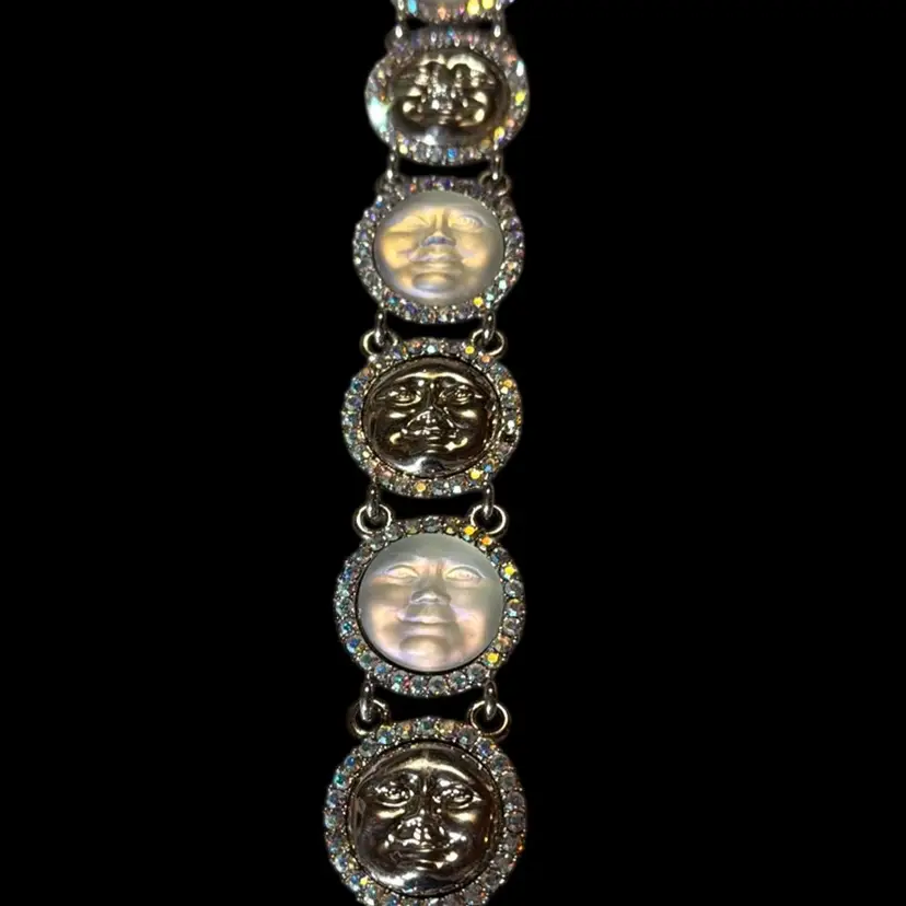 Kirk’s Folly Seaview Moon 6-link Silvertone, Moonstone & AB Rhinestone Bracelet 8.5” Including Extender