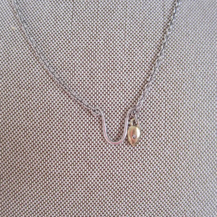 1990's Sterling Silver Necklace with Diamond Heart Accent #15