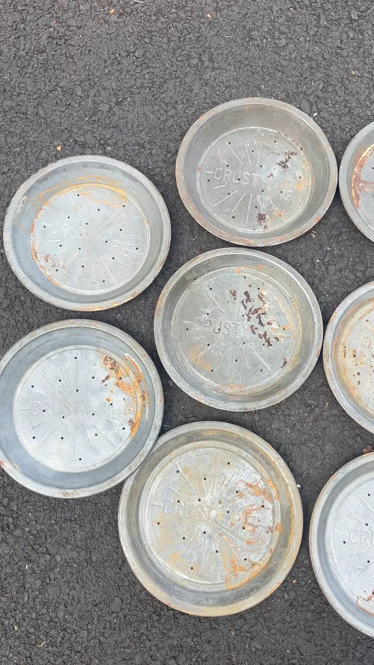 11 Crusty Pie Tin Pans Vintage
