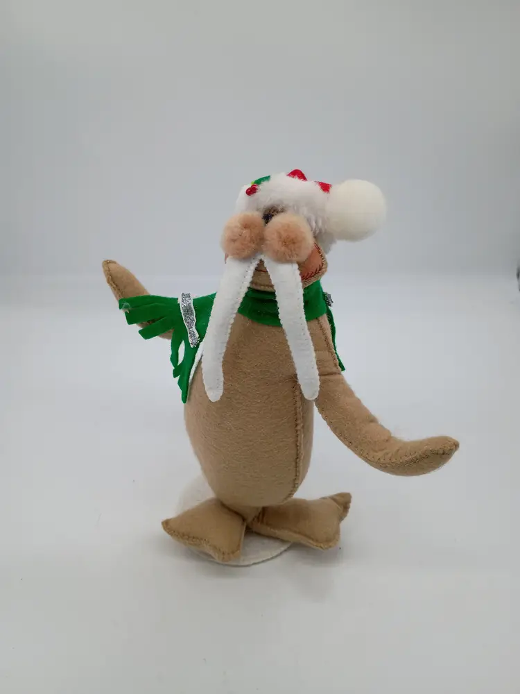 Annalee Silver Sparkle Walrus with Scarf and Santa Hat 9 in #751113