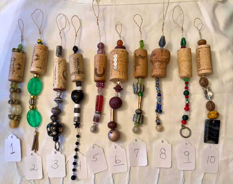 Wine Cork & Bead Holiday Christmas Ornaments