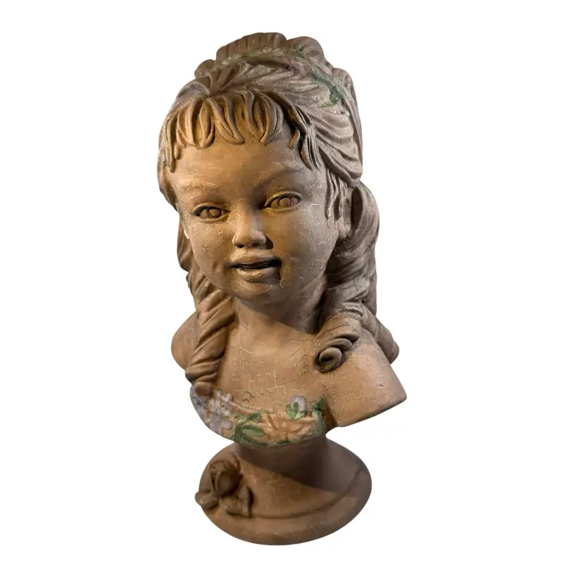 Vintage Universal Statuary Garden Girl Bust Reimagined 10” Pink Girly Core