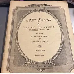 1928 Art Songs for School and Studio First Year Medium Low Voice Staple Bound Some Pencil Writing Throughout