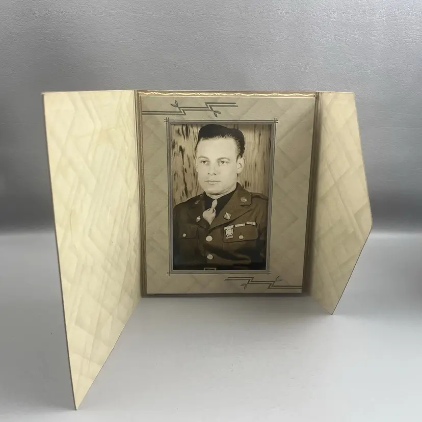 Vintage Studio Portrait Photo US Army Man In Uniform WWII  In Service Jacket