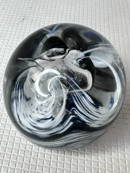 2.3” Signed CllG paperweight Black & White Swirls