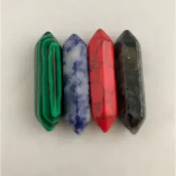 #2 Set of 4 Mini Double Point Crystal Stones Sodalite,Malachite,Red Howlite and Larvikite
