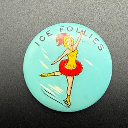 Vintage Ice Follies Button Pin Pinback Figure Skating Souvenir 1950s Collectible
