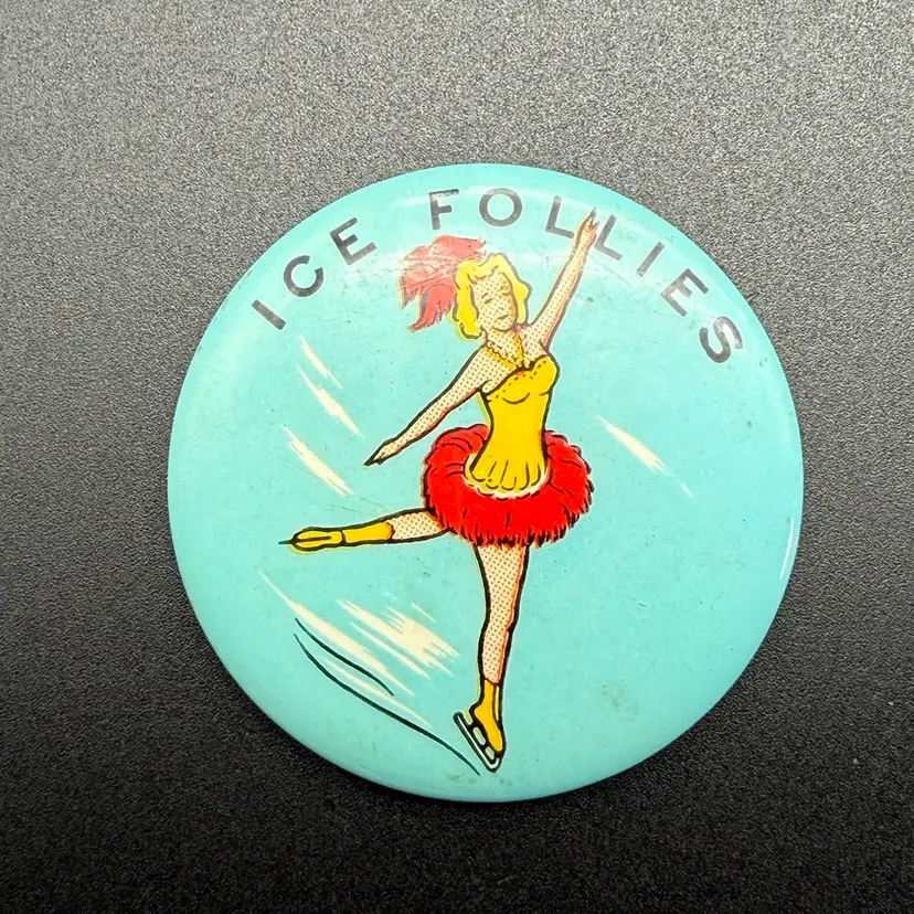 Vintage Ice Follies Button Pin Pinback Figure Skating Souvenir 1950s Collectible