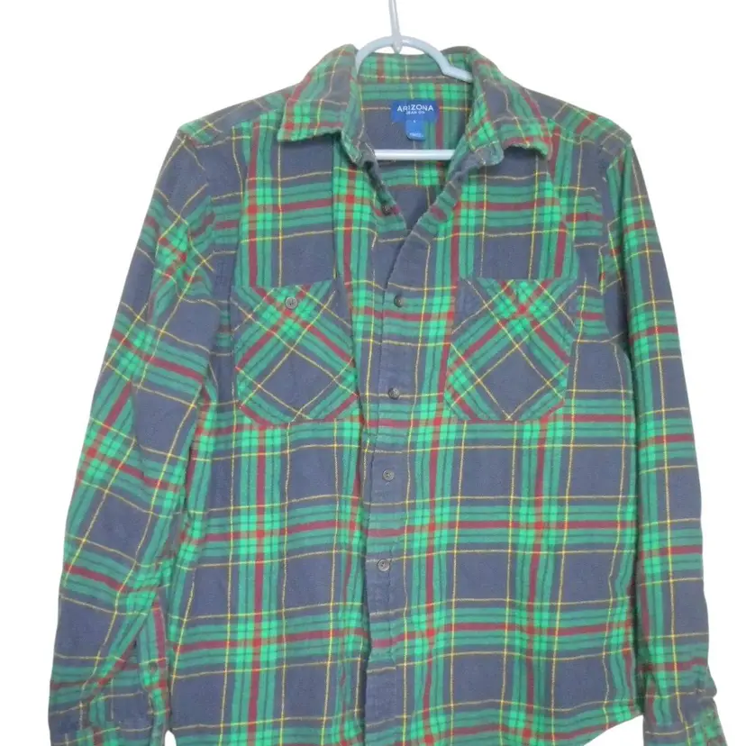 Sz L blue Green Plaid long sleeve button front Shirt cotton Arizona Jean Co