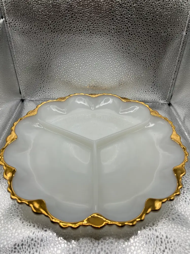 Vintage Anchor Hocking Milk Glass Divided  Relish Dishes.     4 Available.