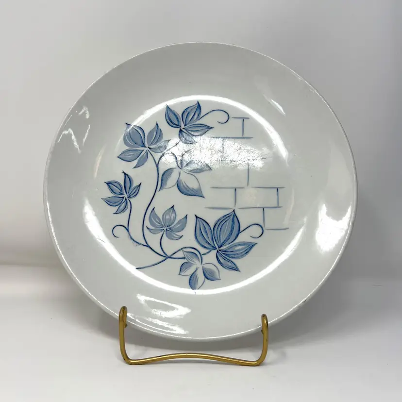 Vintage Royal Knight Blue Ivy 9" Ironstone Dinner Plates, England, Texaco Loyalty Rewards (0072-24)