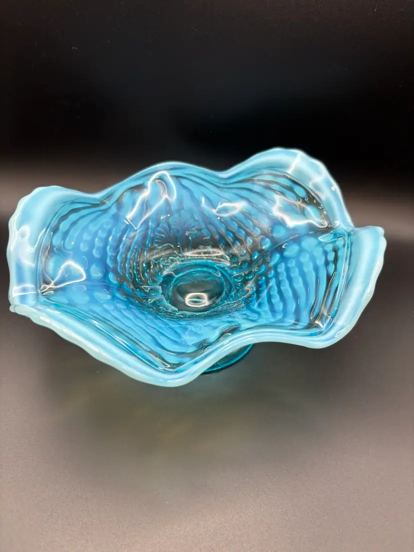 Northwood Nautilus or Argonaut Blue Opalescent Compote