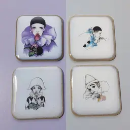 Pierrot Harlequin Mime Ceramic Tile Refrigerator Magnets Set of 4 Art Deco