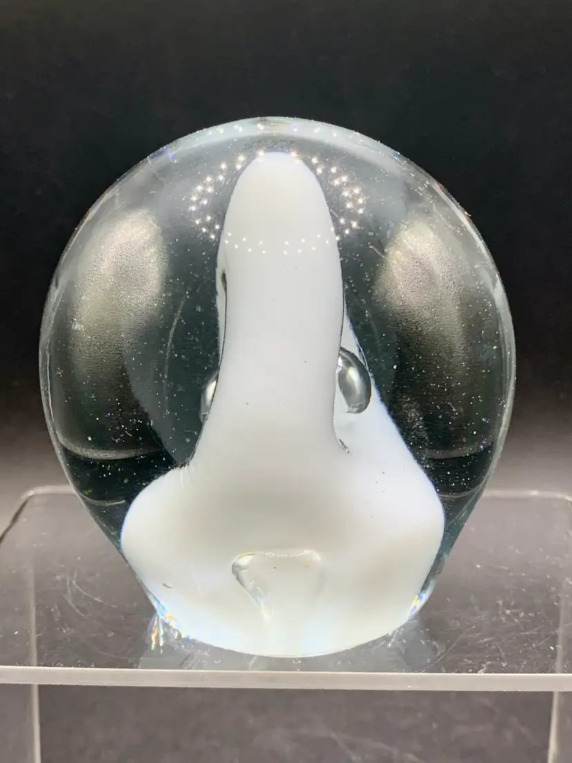 Kokomo Opalescent Glass KOG Signed Swirl 3” Art Glass Paperweight 2016, HTF Piece