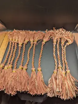 Lot of 12 Christmas Tree Rope Garland Tassel Ties 8 Victorian Pink and Gold 4 Tri Color Pink and Gold