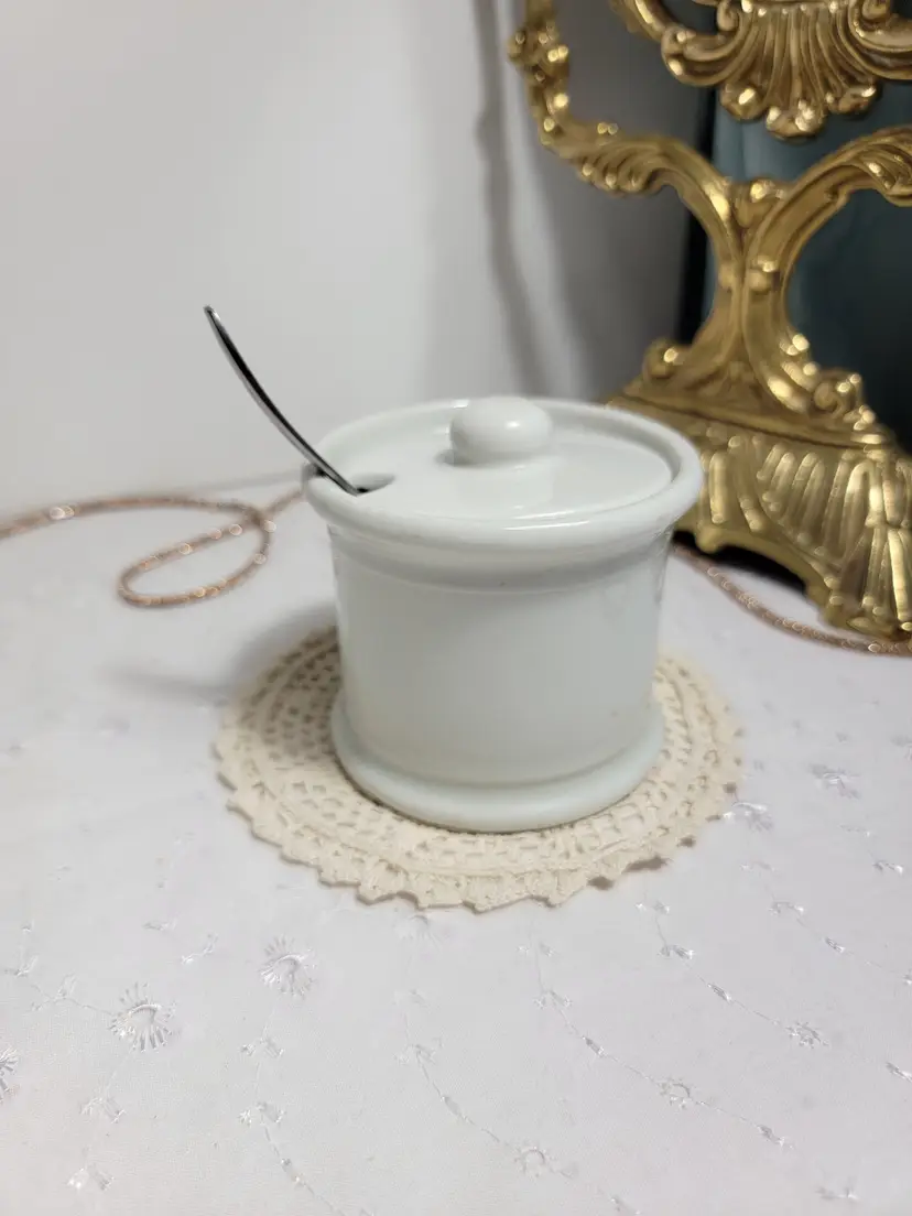vintage military white ceramic condiment pot