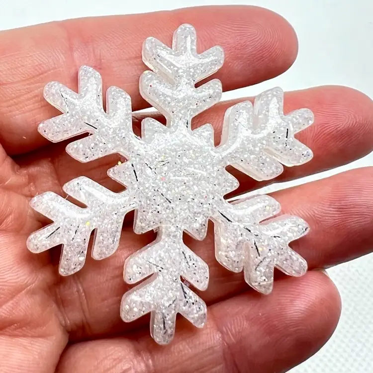 Snowflake ❄️ Resin 2” Brooch With White and Silver Glitter. Handmade by me 🫶.