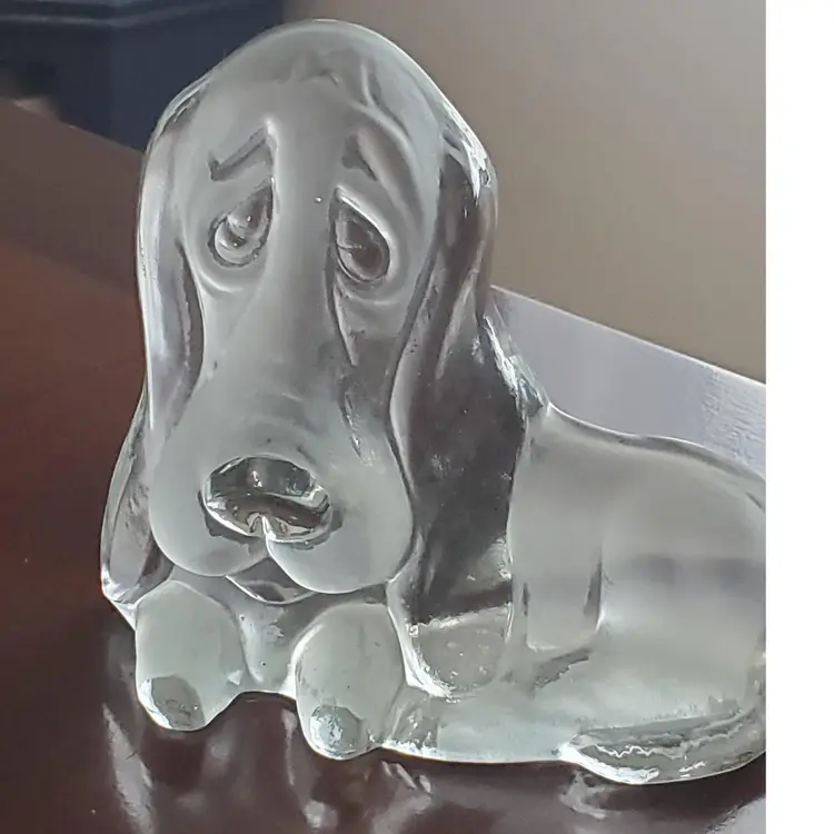 VIKING Glass Hound Dog Paperweight Bookend