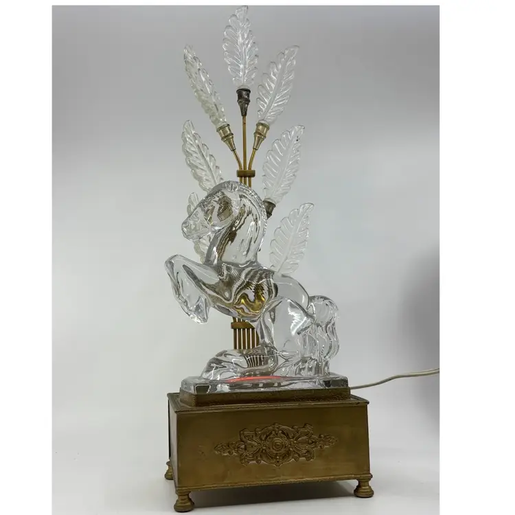 HTF Art Deco Rearing Horse Glass Vintage Lamp 18H 6x4.5Base Glows