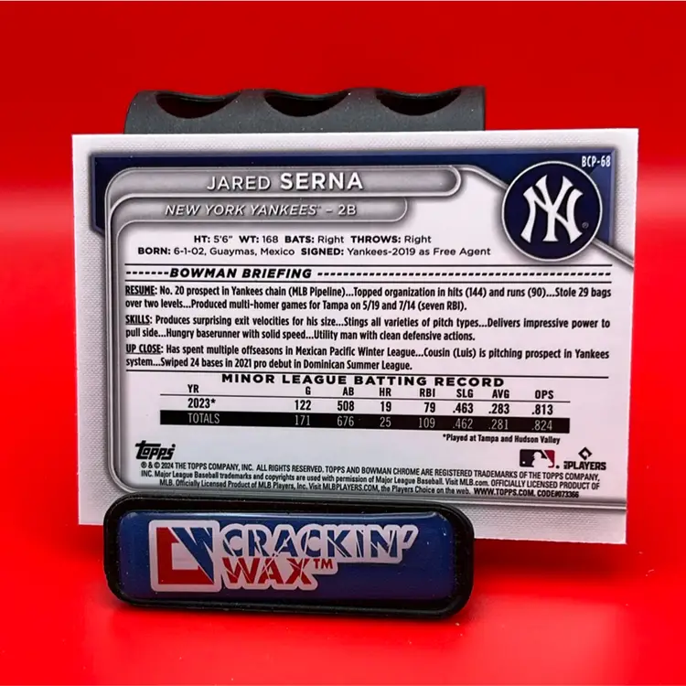 Jared Serna 2024 Bowman Mega Box 1st Bowman Pink Mojo Refractor 122/199 New York Yankees