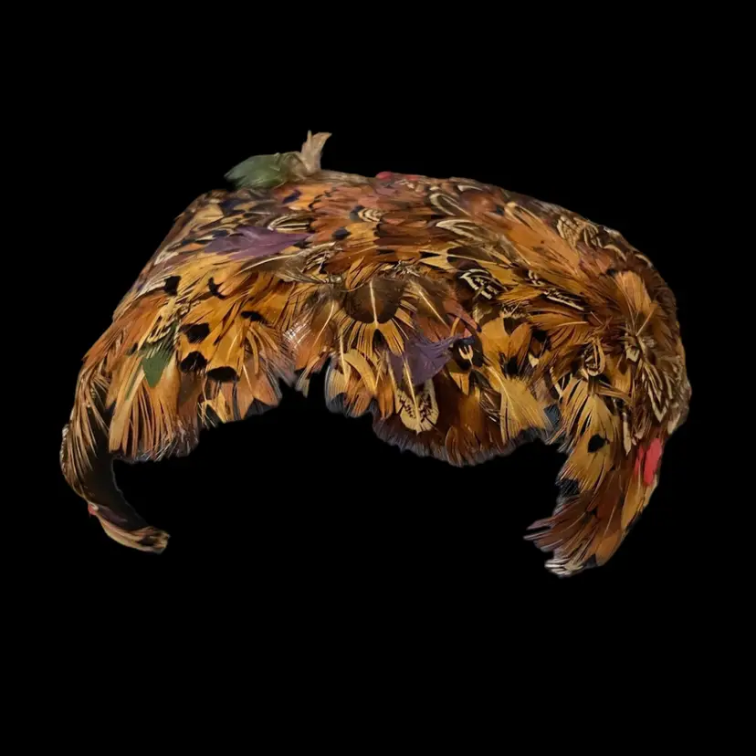 Vintage Pheasant Feathered Hat Art Deco Style Flapper Band, 1/2 Hat Japan